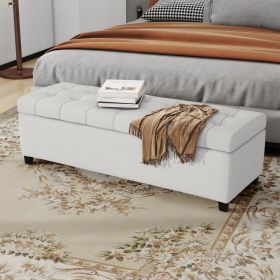 Upholstered Storage Ottoman Bench, Entryway Bench, End of Bed Bench, Ottoman Foot Rest for Living Room Bedroom, Light Grey 50.75" Length