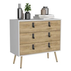 Toka Three Drawers Dresser with Handles and Wooden Legs