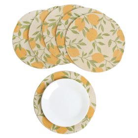 Lemon Printed Braided Cotton Placemats 13.5 Inch Set of 6 Washable Anti Slip Heat Resistant Mats Boho Woven Round Table Mats for House Decor Kitc