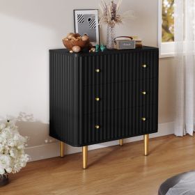 Black Modern 3 Drawer Dresser for Bedroom - Wood Storage Cabinet with Fluted Texture, Spacious Chest of Drawers Organizer for Living Room,Closet