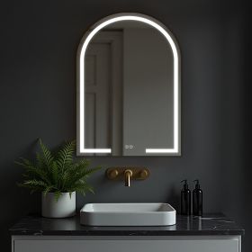 31"*24"LED Aluminium Alloy side Bezel Arched right-angle gold inner illuminated bathroom mirror Decorative Bathroom Wall Mirror with Elegant Scal