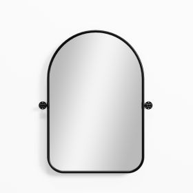 35"*24"Iron rounded arched black rotating hardware wall mirror Decorative Bathroom Mirror with Elegant Scalloped Design