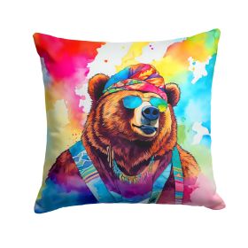 NEW Hippie Animal Grizzly Bear Throw Pillow Machine Washable, Indoor Outdoor Decorative Pillow for Couch, Bed or Patio, 14Hx14W