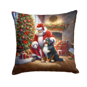 Bernese Mountain Dog and Santa Claus Throw Pillow Machine Washable, Indoor Outdoor Decorative Pillow for Couch, Bed or Patio, 14Hx14W