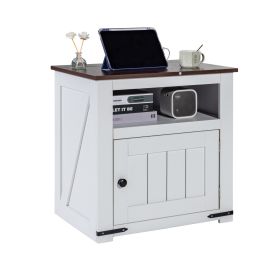 VEVOR Farmhouse End Table, Square Night Stand with USB Ports and Outlets, 3 Tiers End Table Side Table Coffee Table with Storage Cabinet