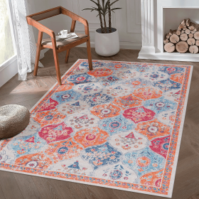 LOOM & LUXE Cream Area Rug 8x10 for Home Decor, Washable Rug, Low-Pile, Non-Slip, Non-Shedding, Foldable