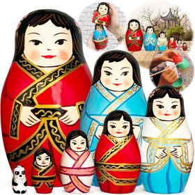 Chinese Nesting Dolls Set 7 pcs Matryoshka Dolls in Chinese Hanfu Dress Women Wooden Kokeshi Dolls for Asian Decor Chinese Gifts