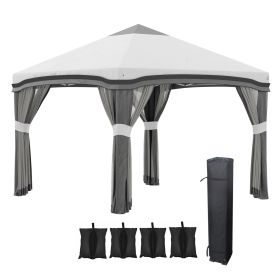 Outsunny 10' X 10' Pop Up Canopy Tent With Netting, Instant Tents For Parties, Height Adjustable, Wi (Option: Gray)