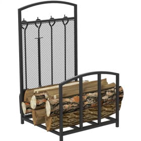 HOMCOM Firewood Rack With Fireplace Tools, Indoor Outdoor Firewood Holder For Fireplace, Wood Stove, Hearth Or Fire Pit, Wood Storage Log Rack In (Option: As Pic)