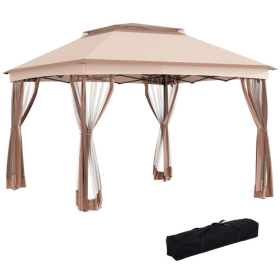 Pop-up Awning, Outdoor Patio Gazebo Shelter With Detachable Zipper Net, Instant Event Tent With 114 Square Feet Of Shade And Backyard, Garden, Kh (Color: Brown)
